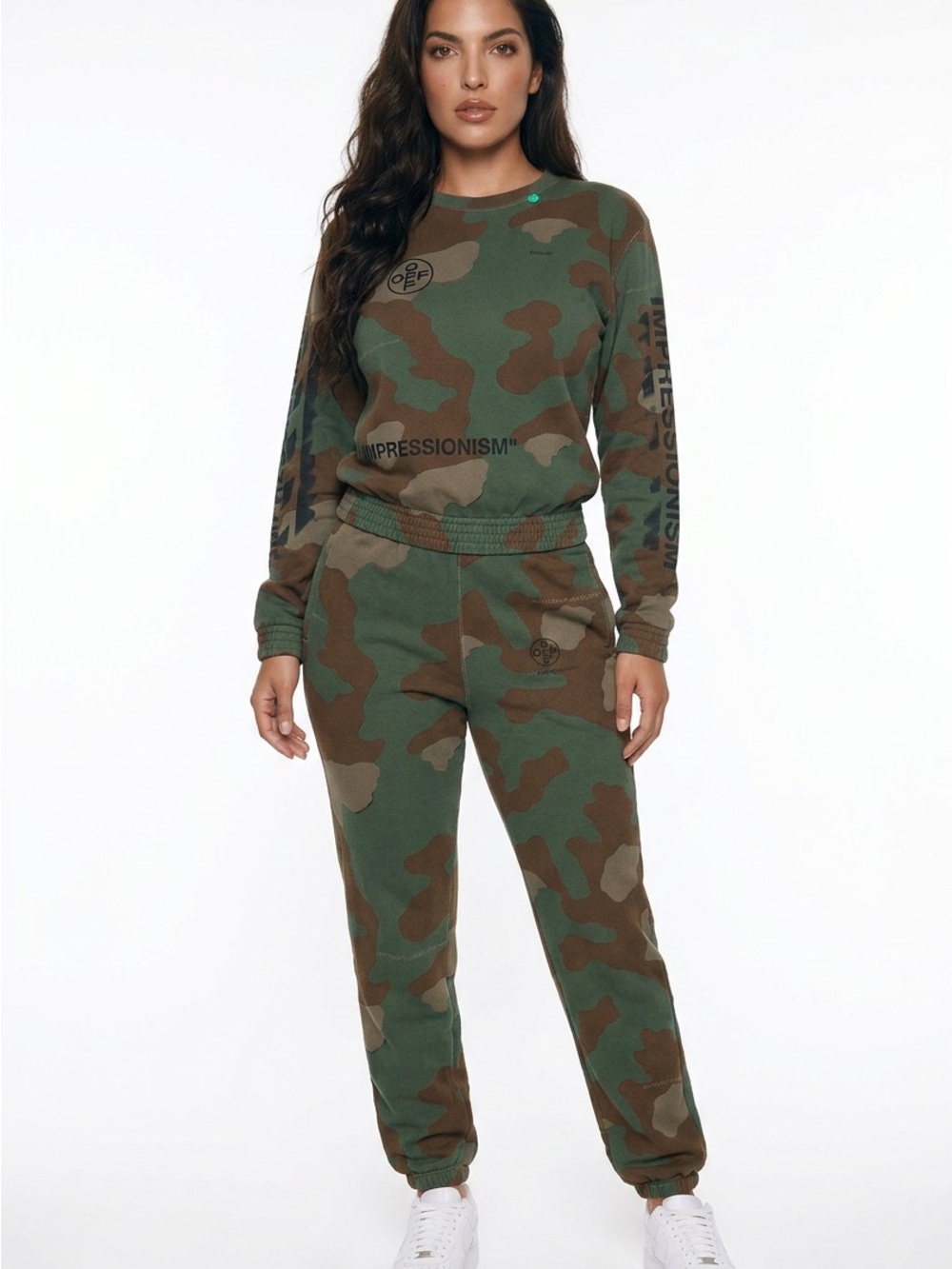 Off White Camouflage Jogger Pants and sweater- Green Camo set size small